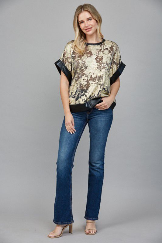 Blusa foil con filo en mangas y ruedo