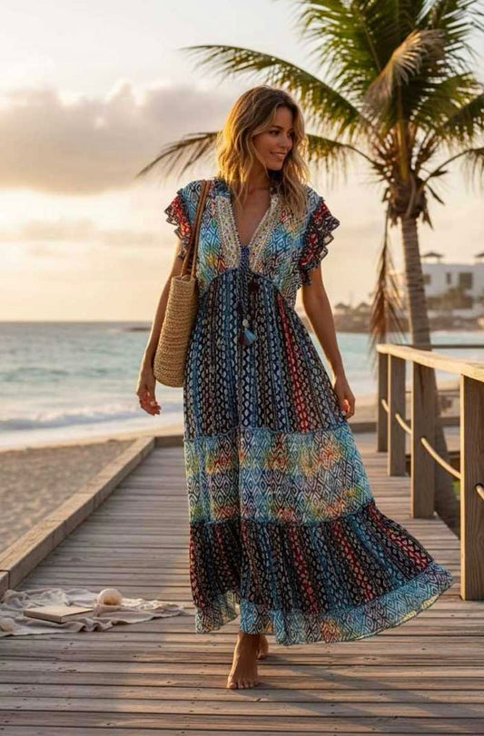 Vestido estampado con aplicación